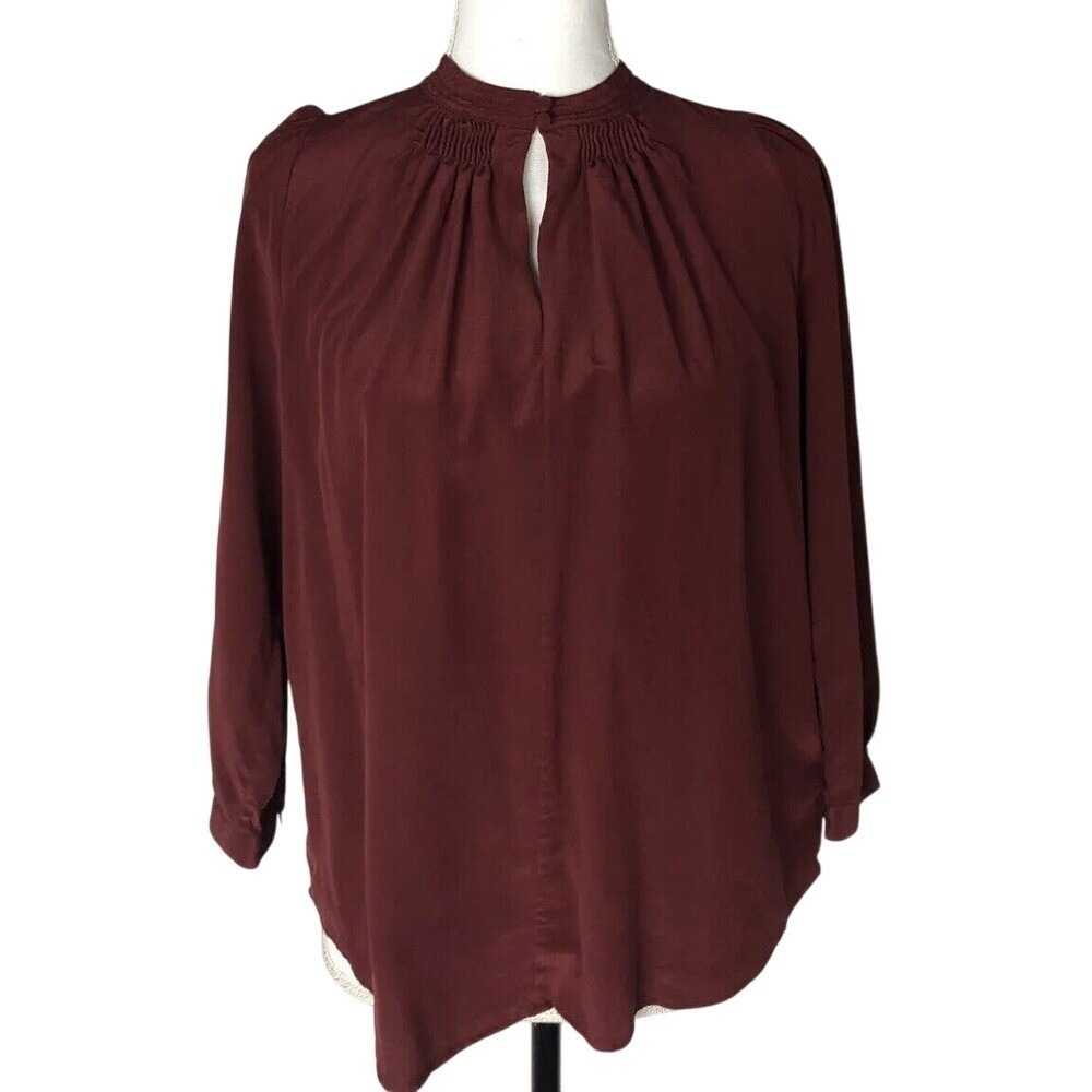 Madewell Silk Blouse Mock Neckline Long‎ Sleeve Burgundy Color Size S